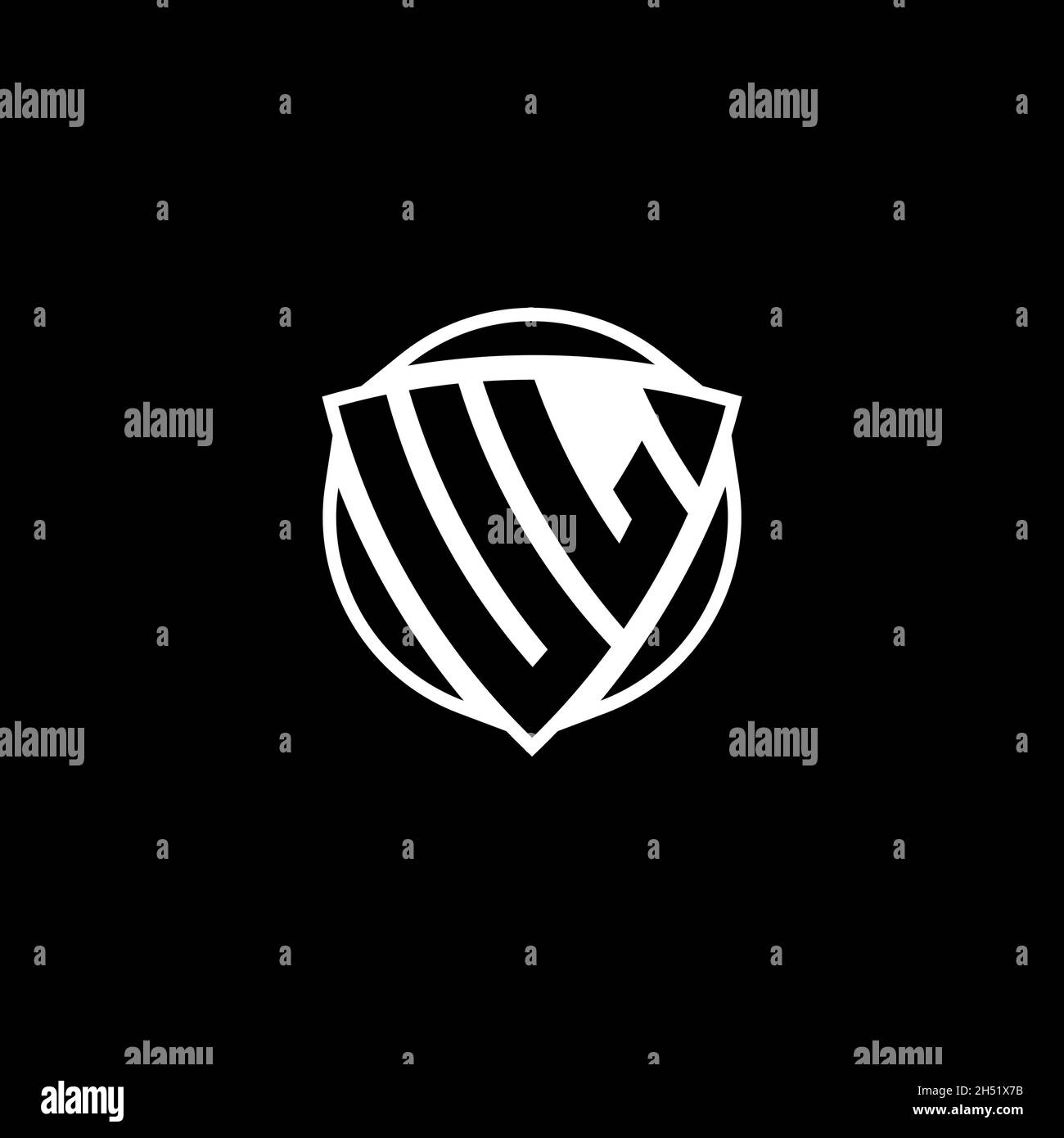 UL Monogram-Logo mit dreieckiger Schildform, isoliert auf weißem Hintergrund. Radioaktives Logo, Dreieck radioaktiv und Schildform Stock Vektor