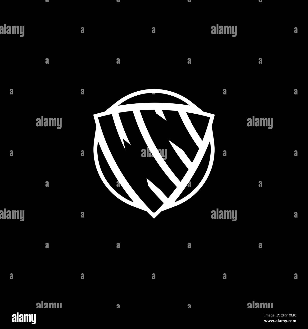 WN Monogram Logo Buchstabe mit Dreieck Schild Form Design isoliert auf weißem Hintergrund. Radioaktives Logo, Dreieck radioaktiv und Schildform Stock Vektor