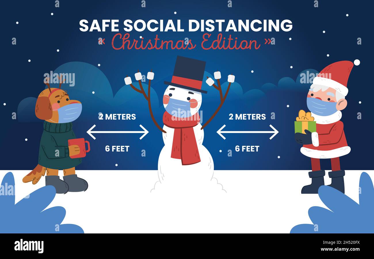 Social Distanzing Konzept mit weihnachten Zeichen Vektor-Design Illustration Stock Vektor