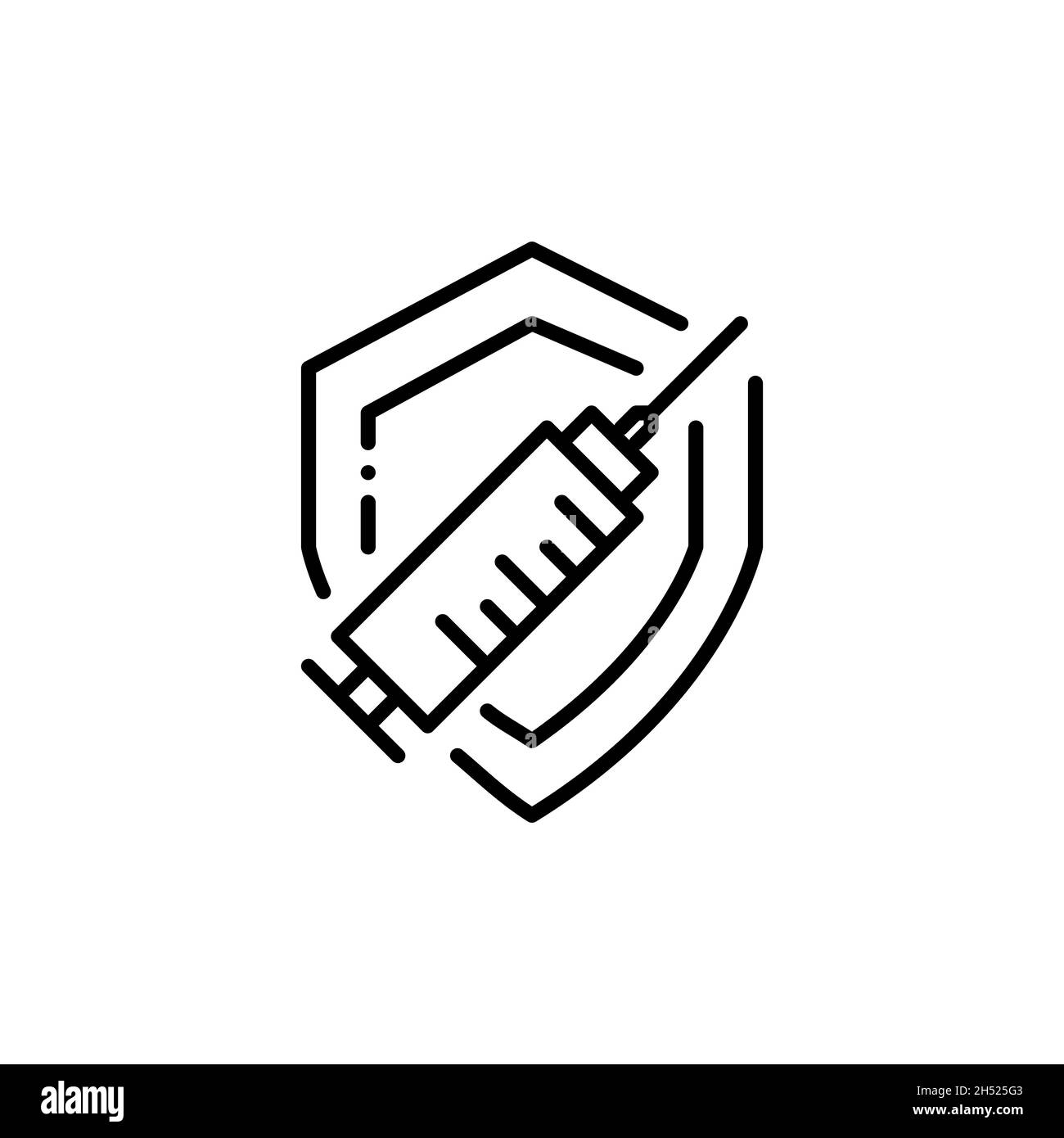 Symbol für Impfschutz. Spritze auf einem Schild. Pixel Perfect, bearbeitbares Kontursymbol Stock Vektor