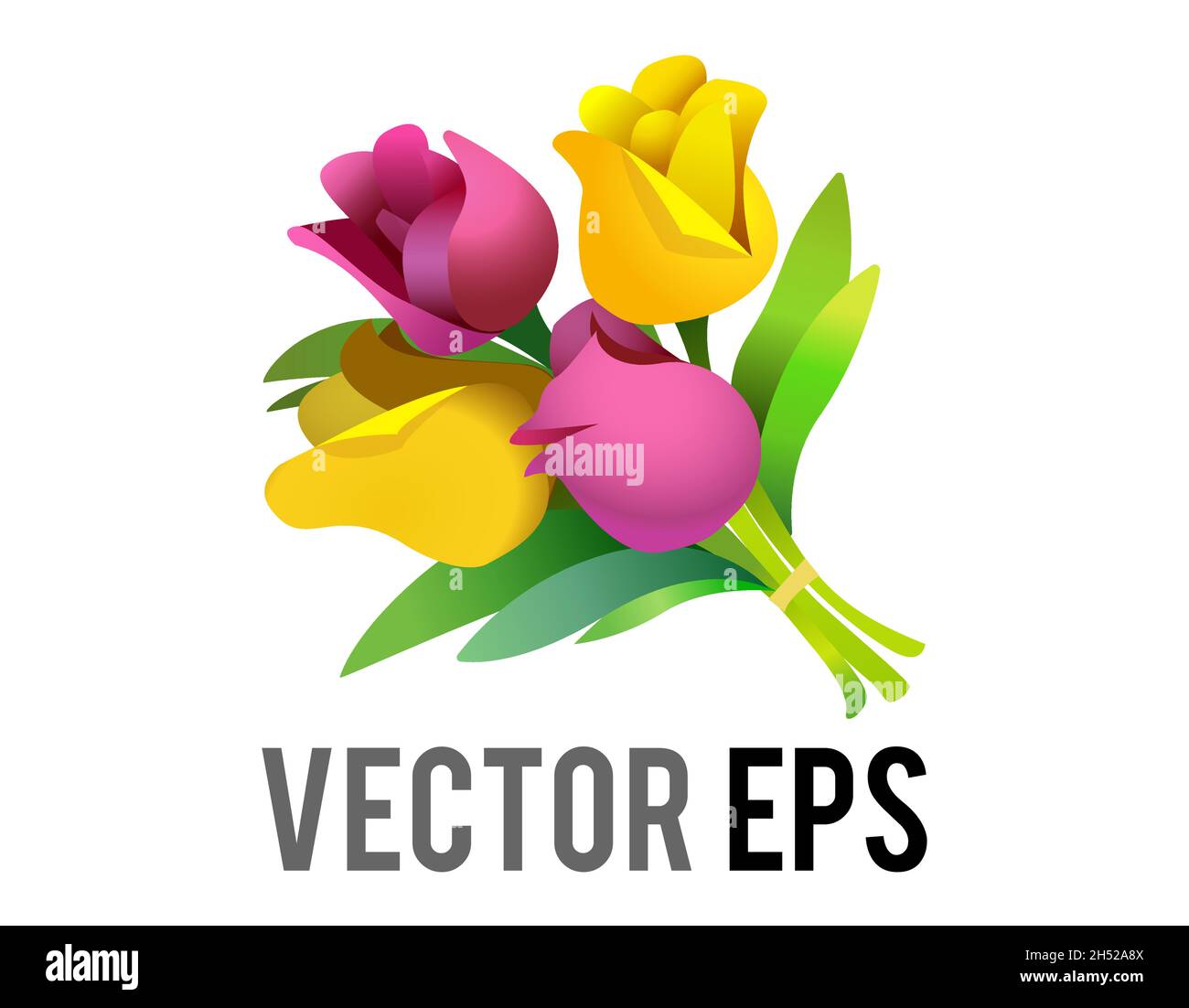 Das isolierte Vektor-Bouquet aus rosa und gelben Blumen-Symbol mit grünen Stielen zusammengebunden, für Valentinstag, Muttertag und andere spezielle o verwendet Stock Vektor