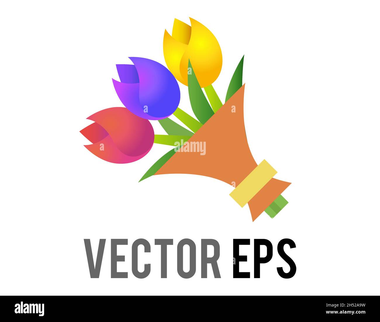 Das isolierte Vektor-Bouquet aus blauen, rosa und gelben Blumen-Symbol mit grünen Stielen zusammengebunden, für Valentinstag, Muttertag und andere spe verwendet Stock Vektor