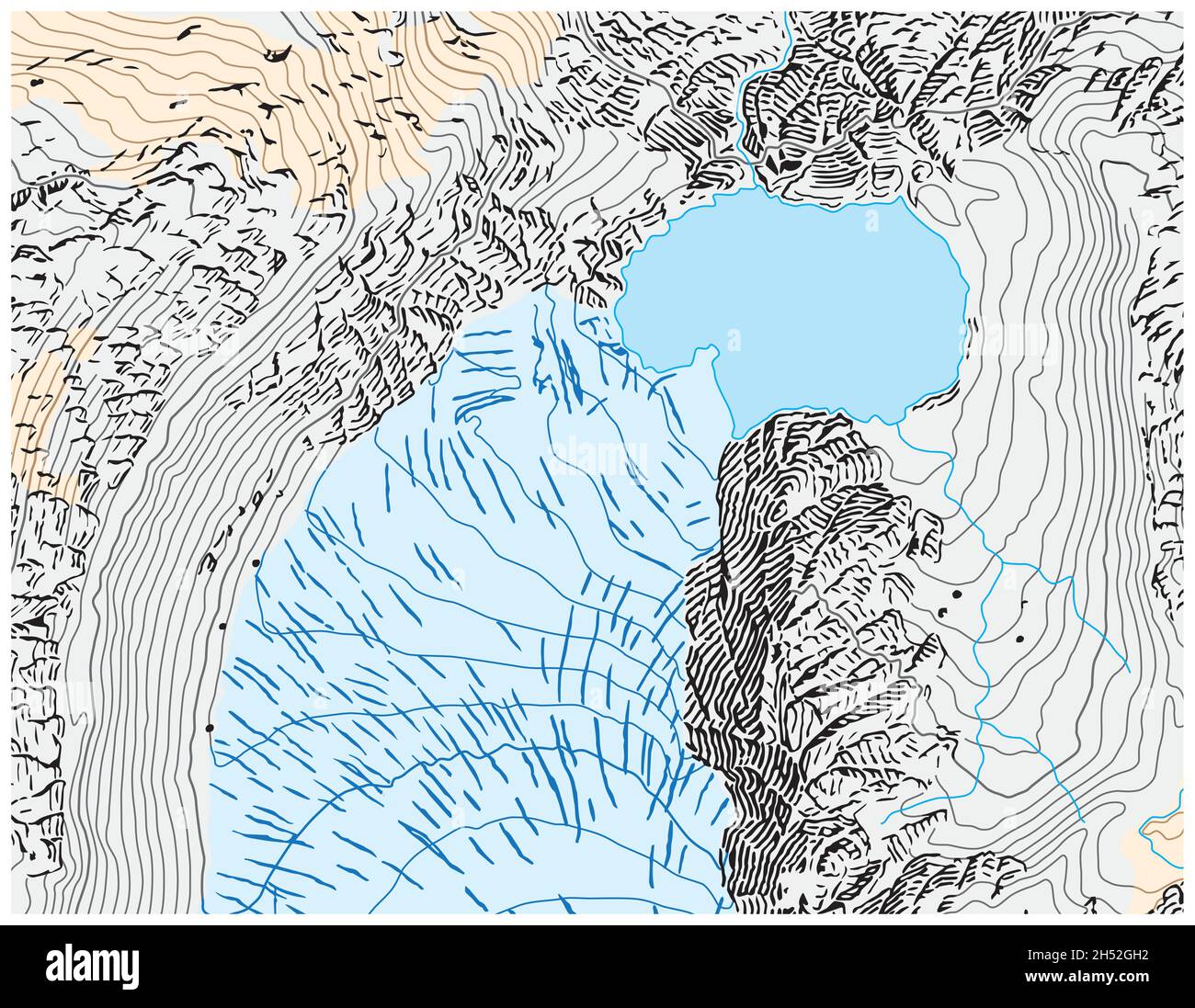 Abstrakte topographische Hochgebirgskarte mit Felsdarstellung Stock Vektor