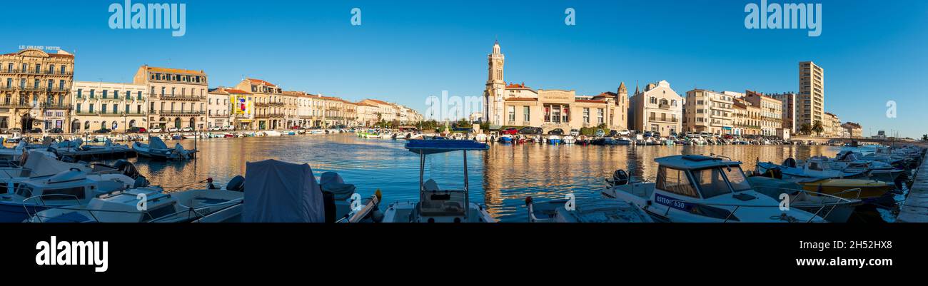 Panorama des Peyrade-Kanals in Sete, Herault, Oskitanie, Frankreich Stockfoto