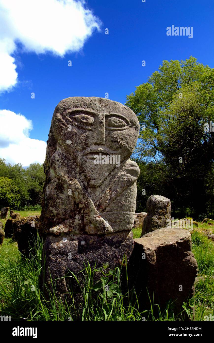 Der Janus Stone auf Boa Island im Lower Lough Erne, County Fermanagh, Nordirland Stockfoto