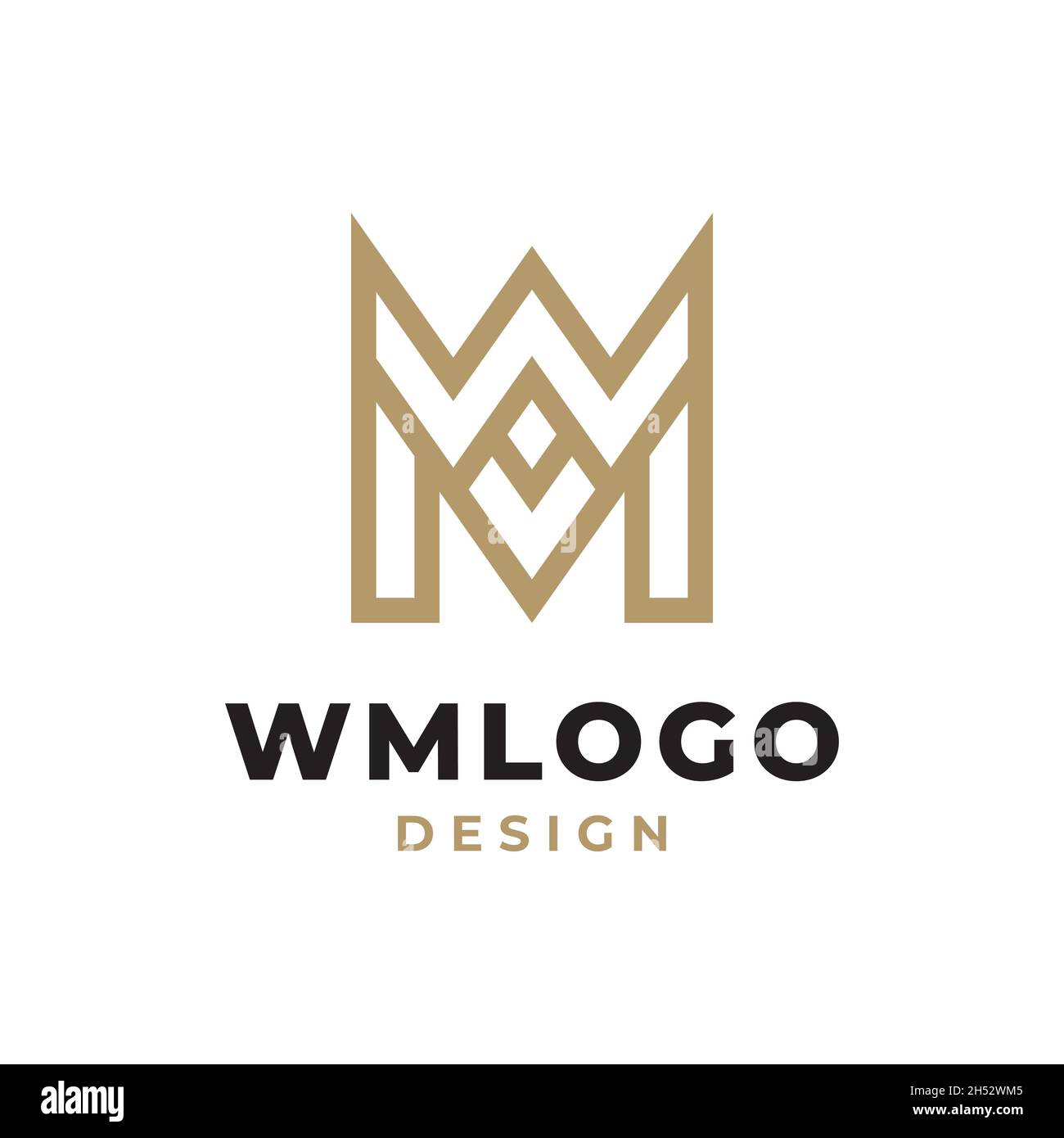 goldene Krone Anfangsbuchstabe Monogramm WM oder MW Logo Design Vektor Stock Vektor
