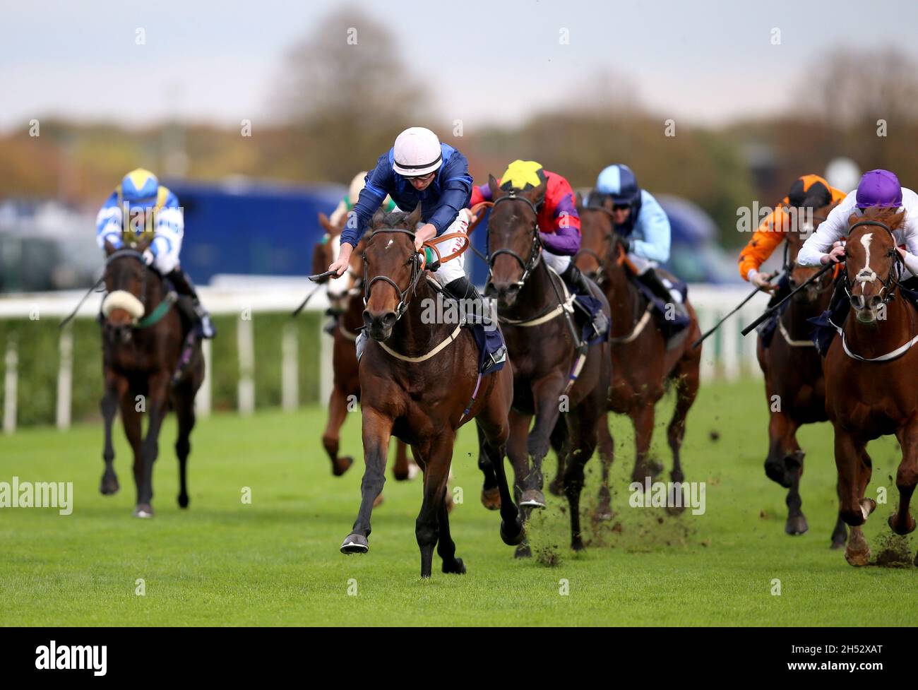 Wonderful World, geritten von Jockey Tom Marquand (Mitte links) auf dem Weg zum Gewinn der Jungfernwette während des Virgin Bet November Handicap auf der Rennbahn von Doncaster. Bilddatum: Samstag, 6. November 2021. Stockfoto