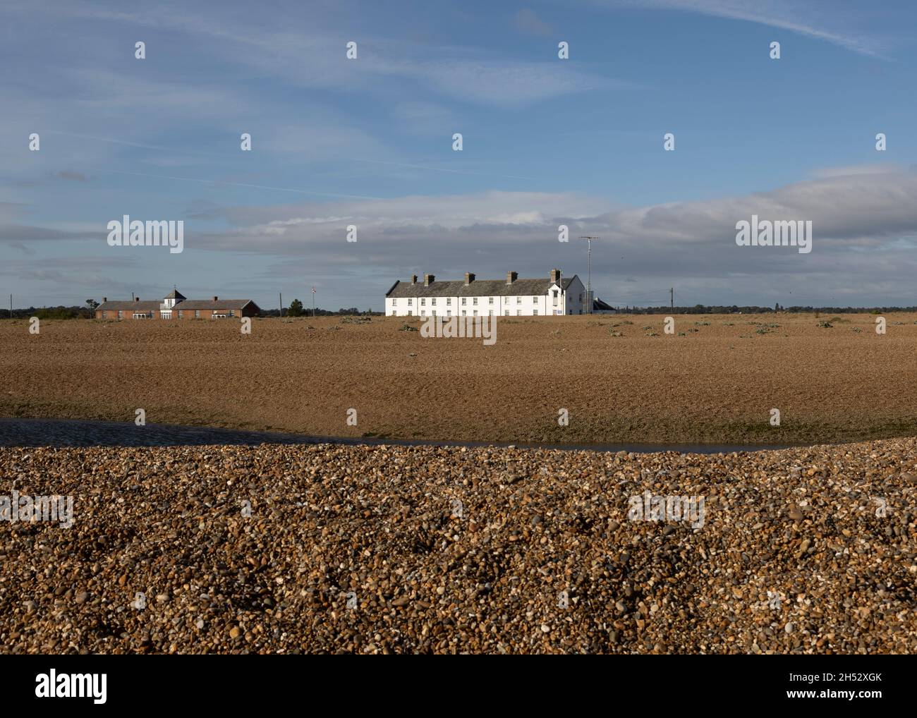 Cottages der Küstenwache in der Shingle Street in Suffolk Stockfoto