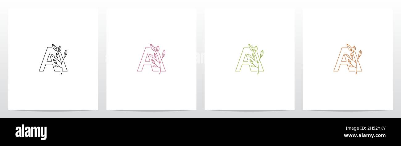 Zweig mit Blättern auf dem Buchstaben Logo Design A Stock Vektor