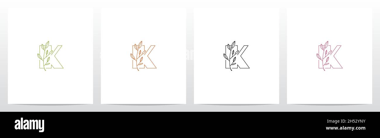 Zweig mit Blättern auf dem Buchstaben Logo Design K Stock Vektor