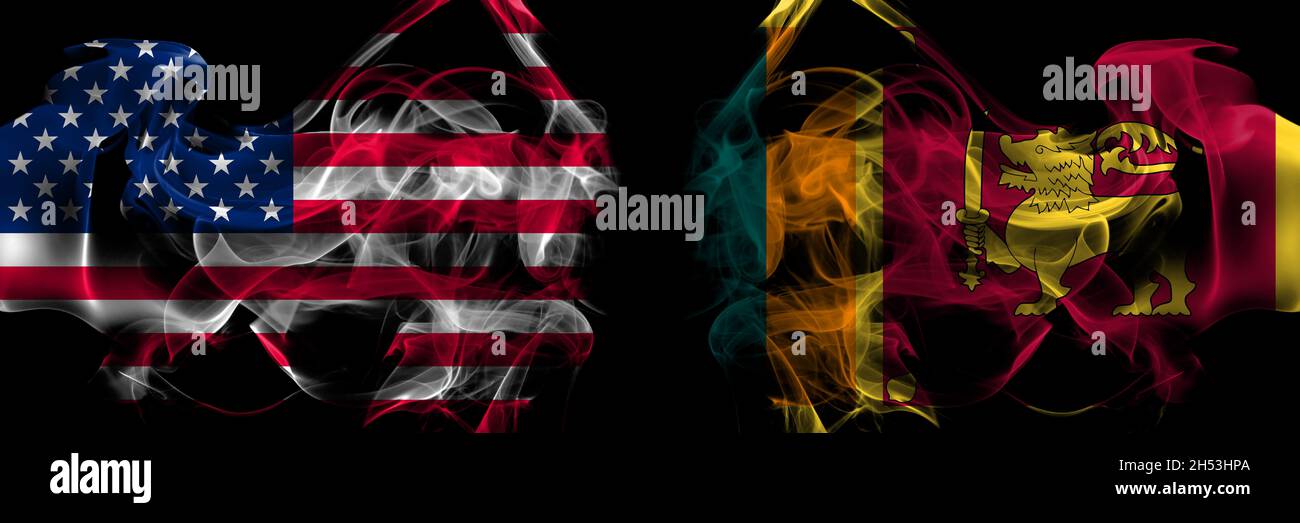 Die Vereinigten Staaten von Amerika gegen Sri Lanka rauchen Flaggen nebeneinander Stockfoto
