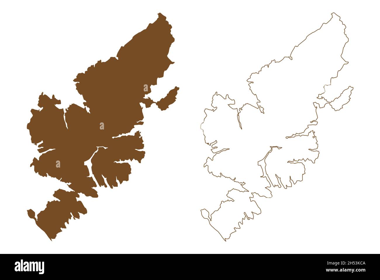Lewis und Harris Island (Vereinigtes Königreich Großbritannien und Nordirland, Äußere Hebriden, Schottland) Kartenvektordarstellung, Scribble-Skizze Lewi Stock Vektor