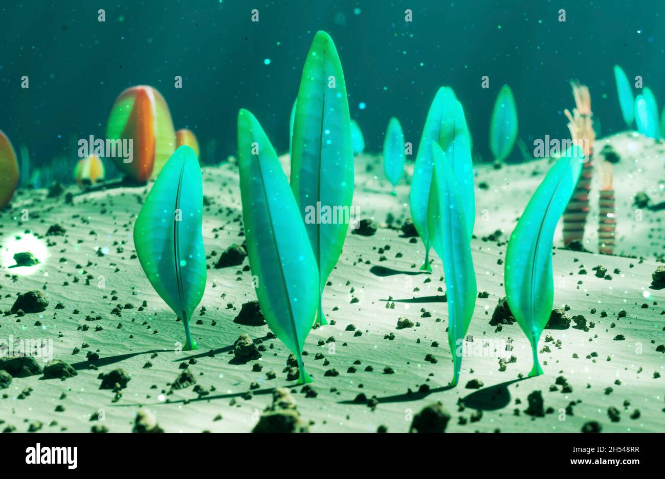 Ediacaranische Lebensformen am Meeresboden Stockfoto