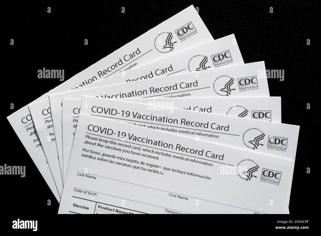 CDC-Impfprotokollkarten der Vereinigten Staaten für Covid 19 Stockfoto