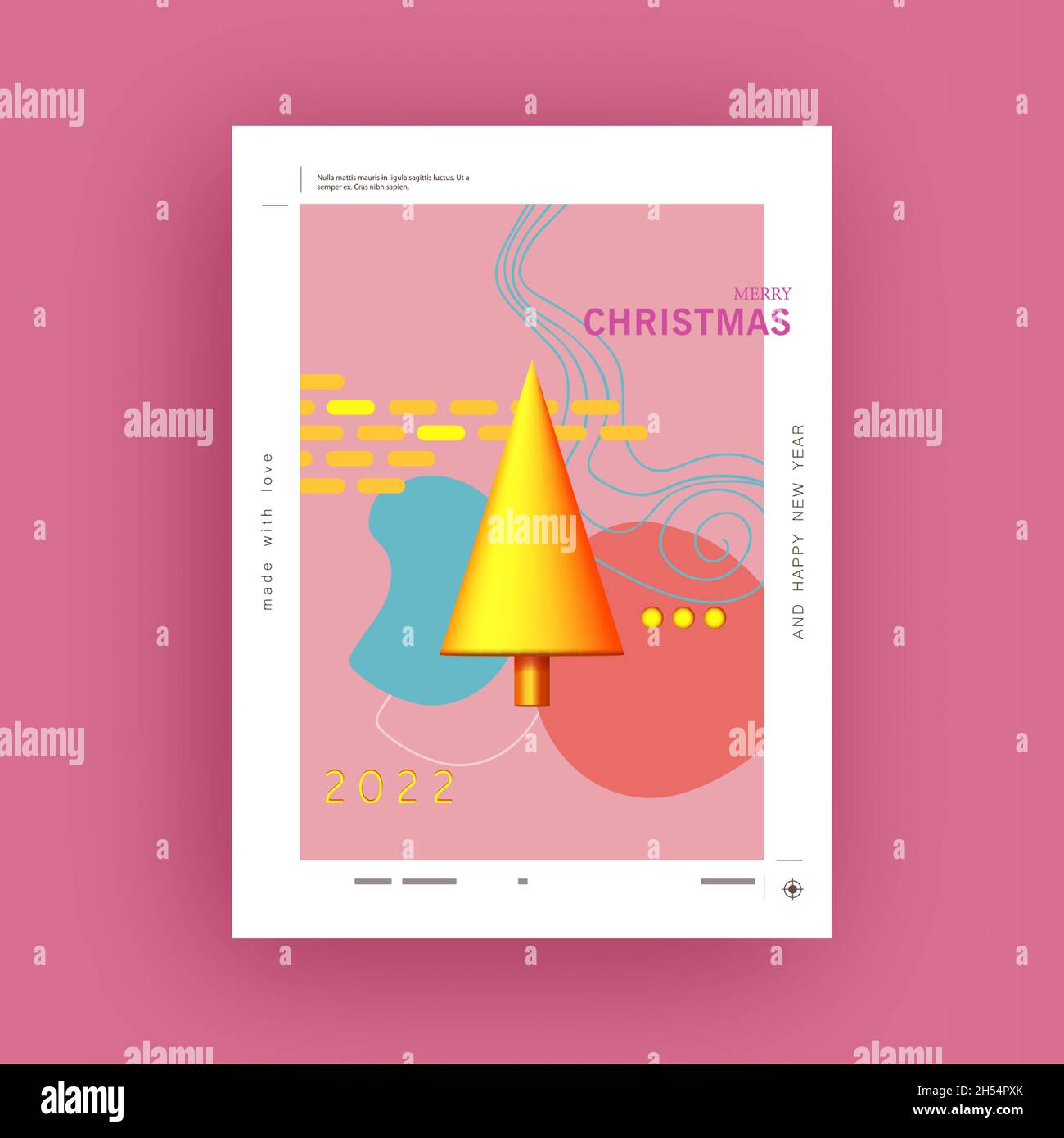Vektor Weihnachten und Neujahr Weihnachtsgeschenk Poster mit realistischen Weihnachtsbaum. Leuchtend blaue, rosa und goldene Farben. Stock Vektor