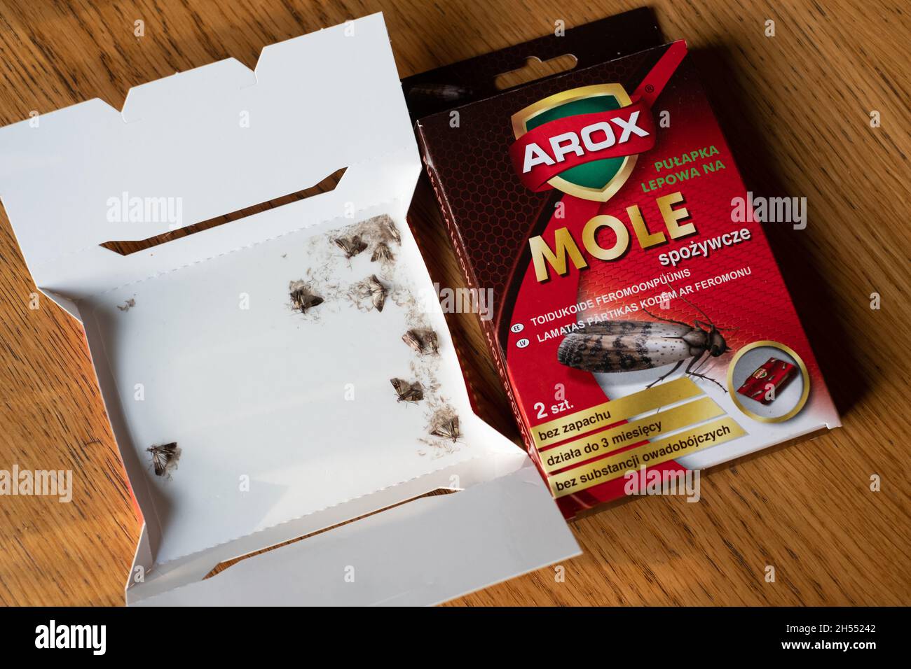 Tallinn, Estland - 31. Okt 2021: Arox-Falle für indische Mehlmotten oder Mehlmotten Stockfoto