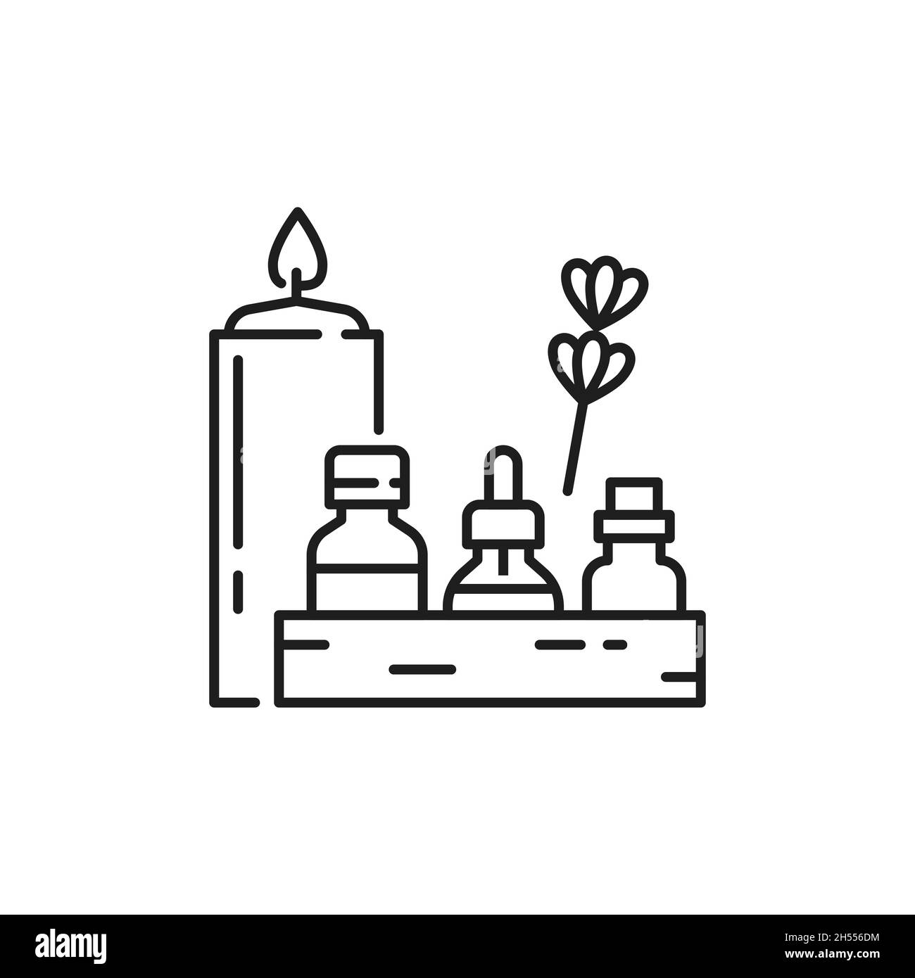 Beauty-Flaschen für Wellness-, Körper- und Gesichtskosmetik isolierte Umrisssymbole. Vector Linie Kunst brennende Kerze, Hautpflege und Massage-Produkte Mockup. Brennen Stock Vektor