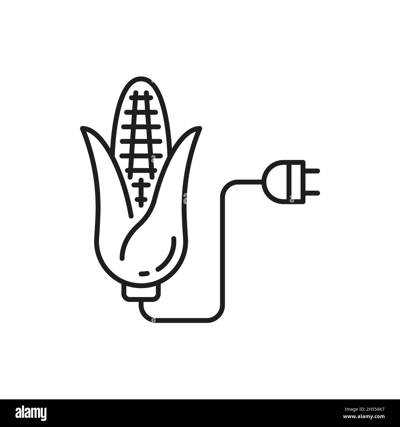 Biokraftstoff Biomasse Ethanol aus Mais isoliert dünne Linie Symbol. Vector alternativer umweltfreundlicher Kraftstoff. Grüne Energie pflanzliche fossile, erneuerbare e Stock Vektor