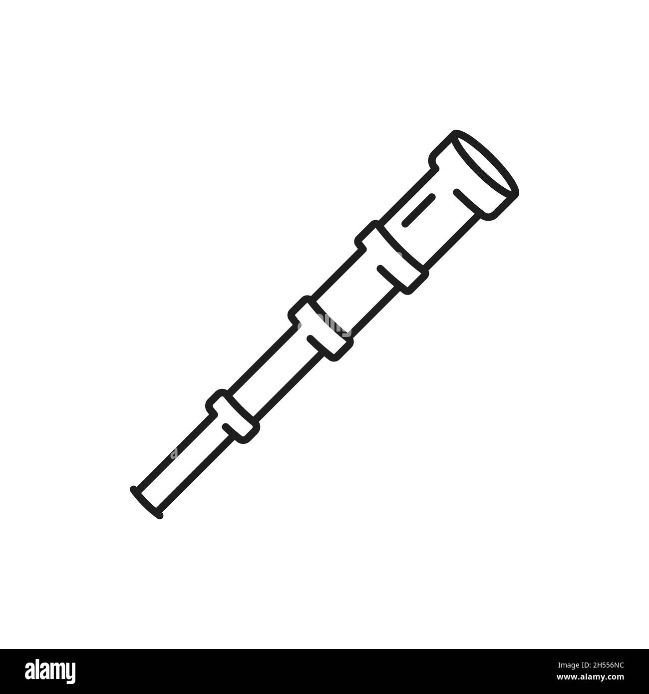 Teleskop isoliert Astronomie Objekt dünne Linie Symbol. Vector Spyglass, Werkzeug, um Sterne und Planeten zu studieren, Symbol der portugiesischen Seefahrt. Alte Spyglass-tele Stock Vektor