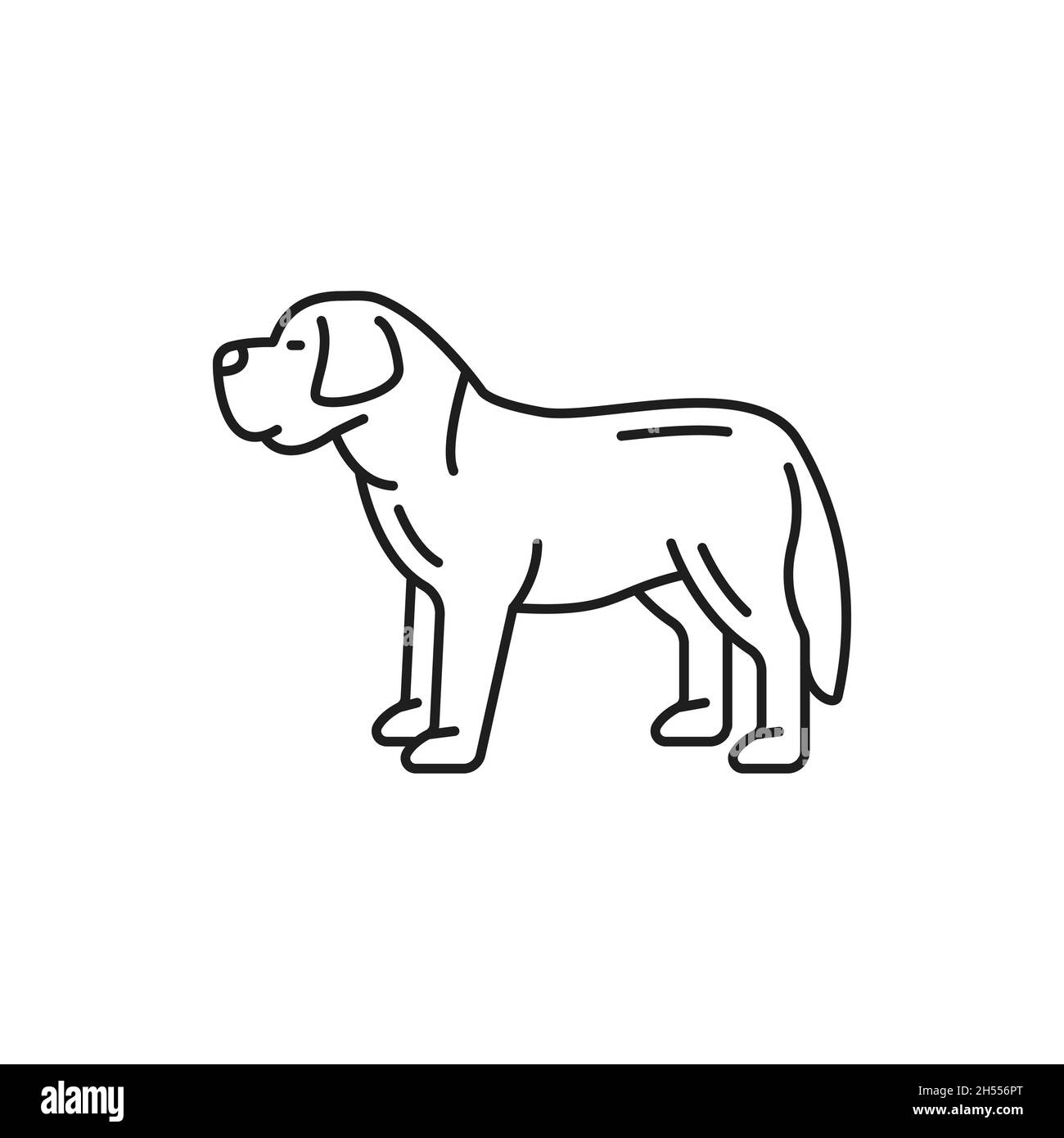 Schweizer Berghund Rasse Profil Ansicht isoliert dünne Linie Symbol. Vektor St. Bernard, Berner Sennenhund Welpe. Schweiz Jagdschützer Hundeportrait, f Stock Vektor