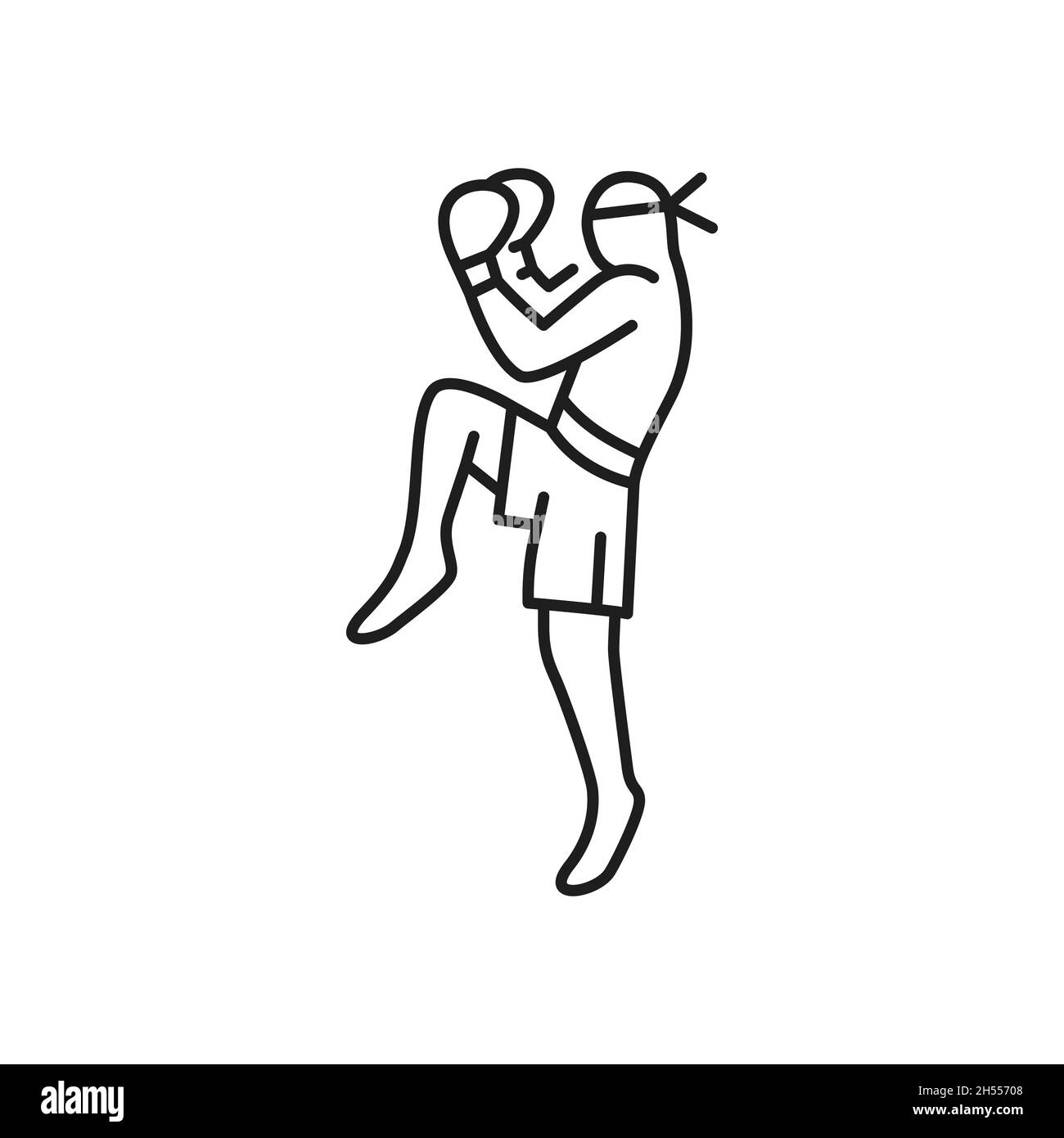 MMA Fighter Thin Line Kickboxer isoliert Stanzen Mann lineare Symbol. Vector Kickboxen Person, starke Thailand Boxer, Taekwondo Martial muay Sportler. Stock Vektor
