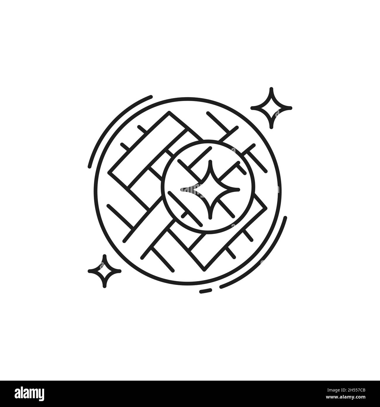 Symbol für die Linie für die isolierte Wasch- und Trockenreinigung in Nahaufnahme. Vector Fasertuch mit spiralförmiger Oberfläche. Tuch oder Bettlaken reinigen, mit Handtuch reinigen Stock Vektor