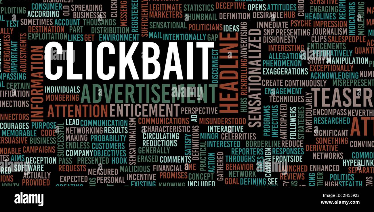 Clickbait als preiswerter Marketing-Trick, um einen Klick zu bekommen Stockfoto