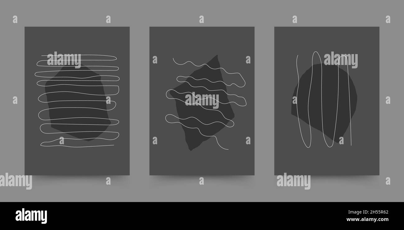 Abstrakte geometrische handgezeichnete Formen mit geschwungenen Linien im Stil der Mitte des Jahrhunderts. Boho Design für Wanddekoration, Poster, Print, Cover, Tapete Stock Vektor