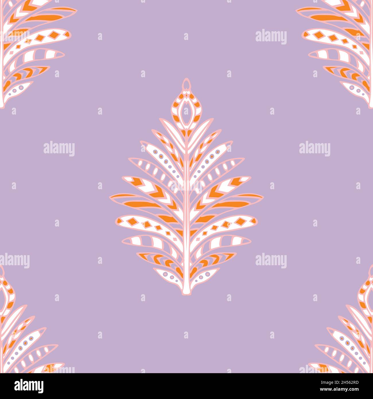 Nahtloses Vektor-Muster mit weichen einheimischen Federn auf violettem Hintergrund. Einfache sanfte Traum Tapete Design. Dekorative romantische Pastellmode. Stock Vektor