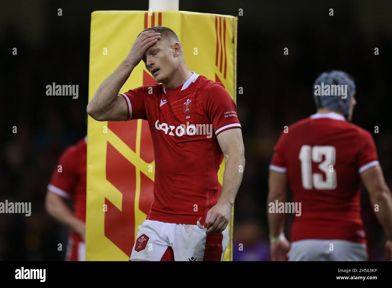 Johnny McNicholl aus Wales sieht niedergeschlagen aus. Rugby Herbst Nationen Serie Spiel, Wales gegen Südafrika im Fürstentum Stadion in Cardiff am Samstag, 6. November 2021. Bild von Andrew Orchard/Andrew Orchard Sport Fotografie Stockfoto