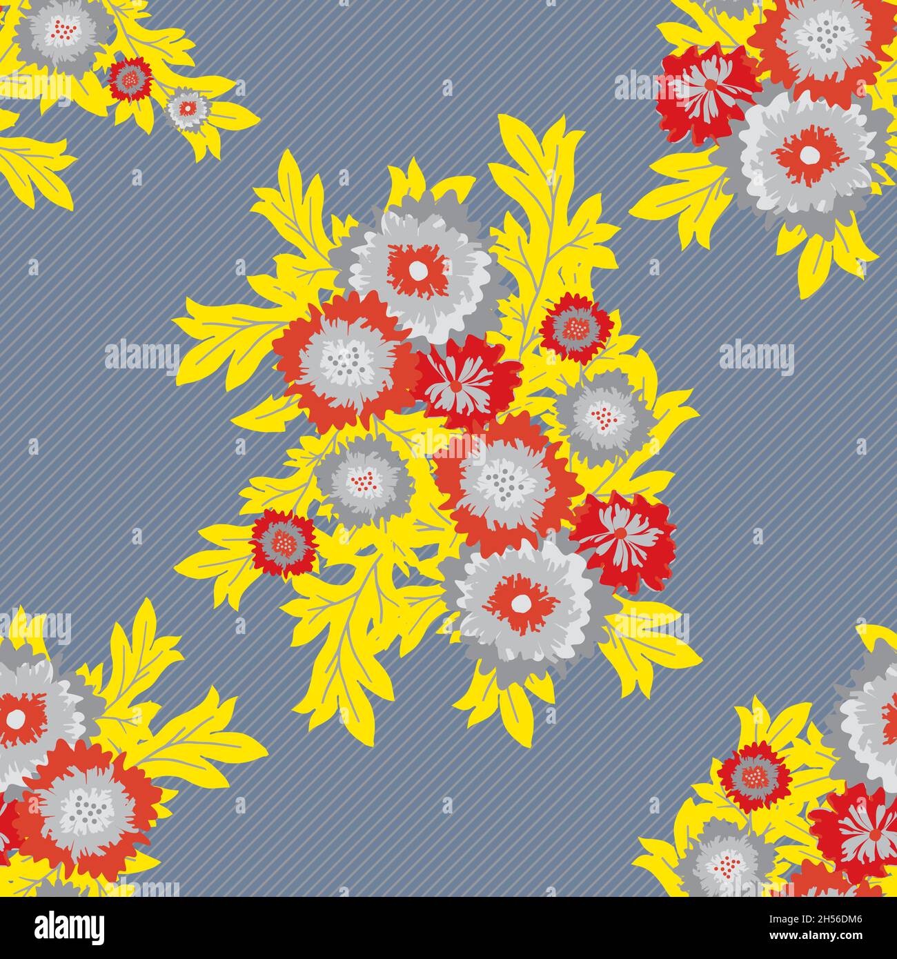 Blumenstrauß Decke Blumen Vektor nahtlose botanische Muster Hintergrund. Elegante Gruppen von wilden Wiesenblumen im Hintergrund. Gelb, rot, grau. Historisch Stock Vektor
