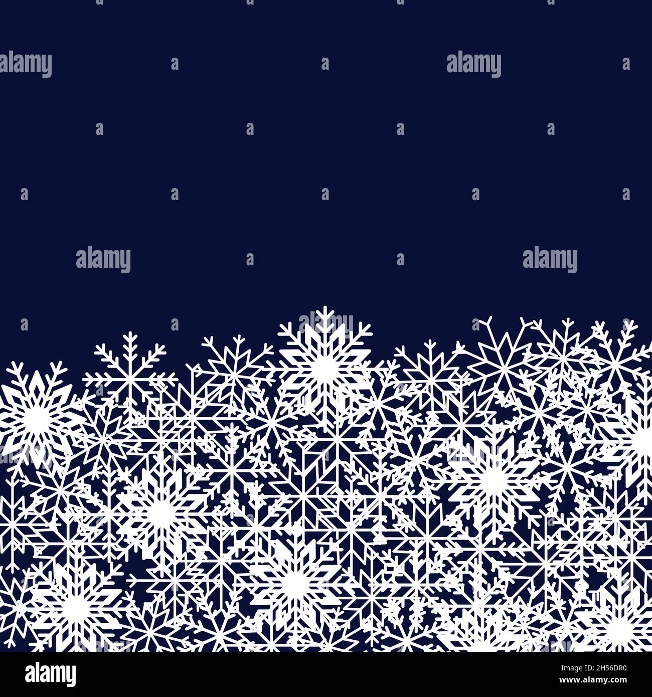 Winterhintergrund mit Schneeflocken in verschiedenen Formen und Größen. Vektordarstellung von Designelementen für Grußkarten, Poster, Tapeten, Oberflächen Stock Vektor