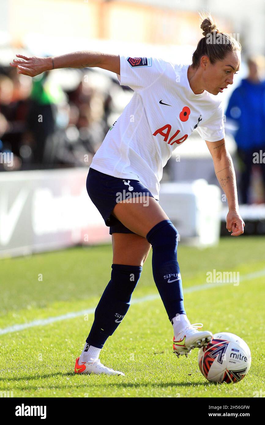 London, Großbritannien. November 2021. Kyah Simon von Tottenham Hotspur Women in Aktion während des Spiels. Barclays Women's Super League Match, Tottenham Hotspur Women gegen Manchester United Women im Hive Stadium in London am Sonntag, 7. November 2021. Dieses Bild darf nur für redaktionelle Zwecke verwendet werden. Nur zur redaktionellen Verwendung, Lizenz für kommerzielle Nutzung erforderlich. Keine Verwendung bei Wetten, Spielen oder Veröffentlichungen in einem Club/einer Liga/einem Spieler.pic von Steffan Bowen/Andrew Orchard Sports Photography/Alamy Live News Credit: Andrew Orchard Sports Photography/Alamy Live News Stockfoto