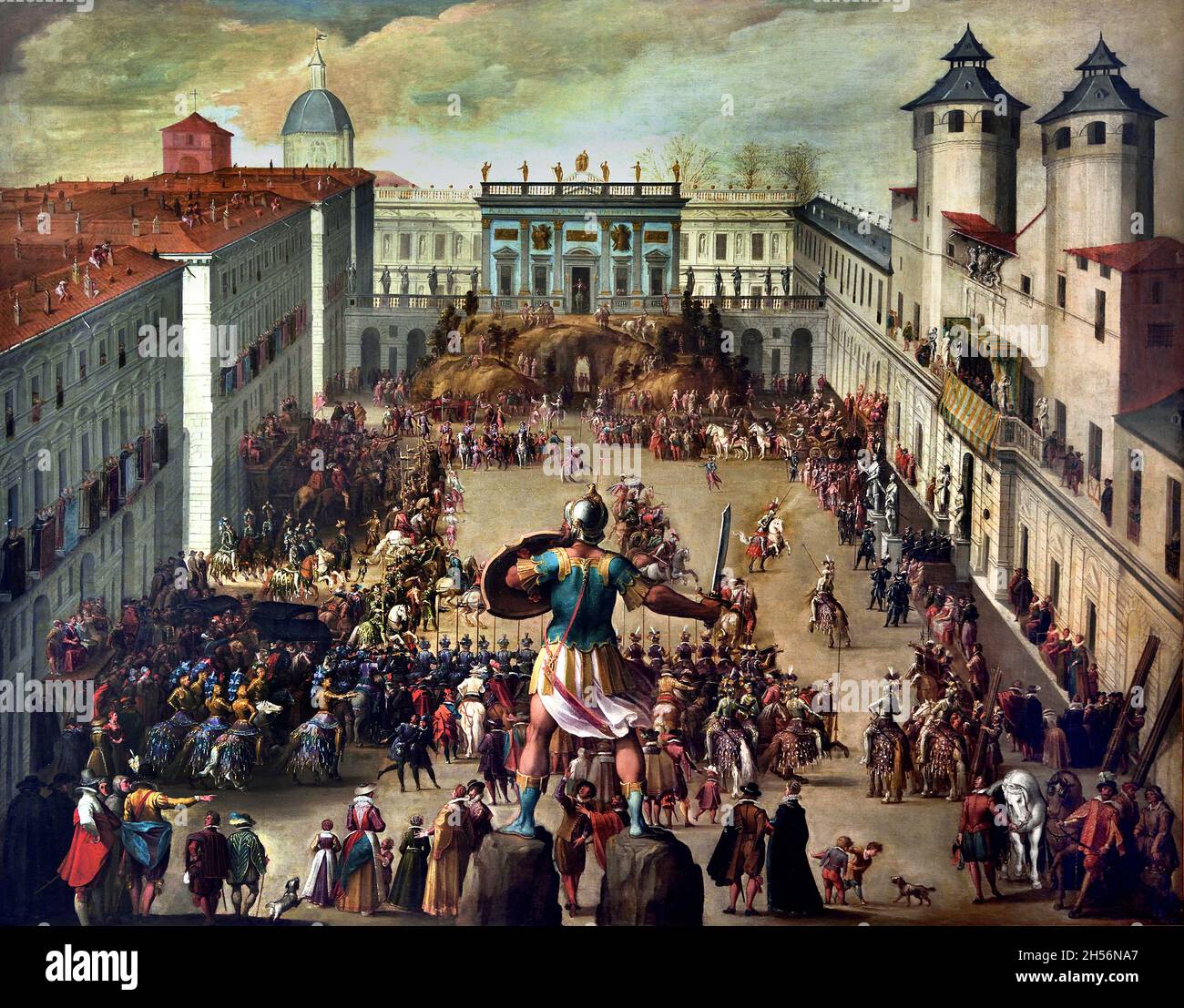 Torneo nella piazza del Castello di Torino 1620 Turnier auf dem Platz des Schlosses von Turin (1620) Tempesta Antonio, 1555 - 1630- Italien , Italienisch, Stockfoto