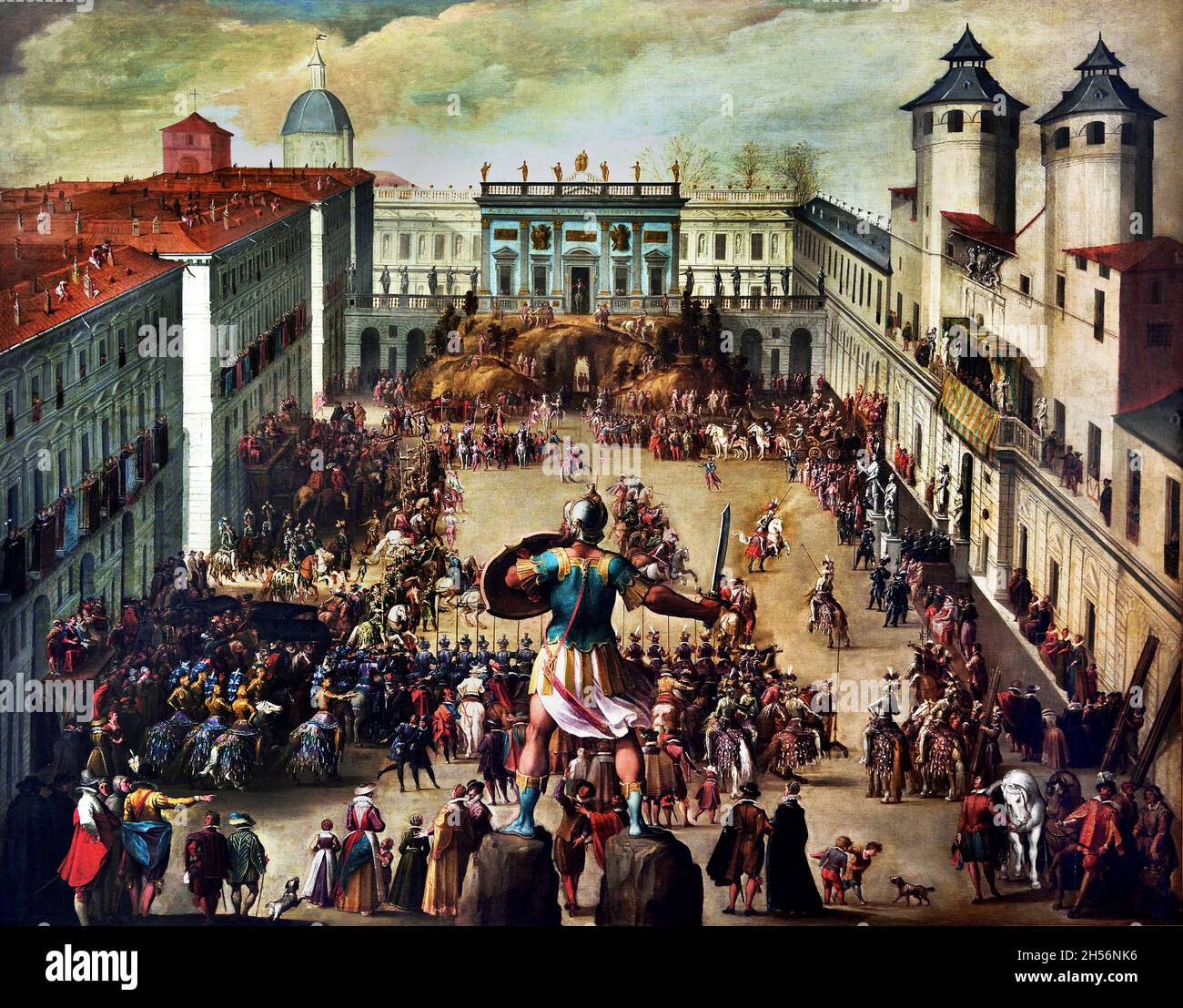 Torneo nella piazza del Castello di Torino 1620 Turnier auf dem Platz des Schlosses von Turin (1620) Tempesta Antonio, 1555 - 1630- Italien , Italienisch, Stockfoto