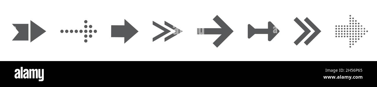 Pfeile Web-Sammlung auf weiß. Moderne grafische Richtungszeichen Computer-Bildschirm Pfeile Stock Vektor