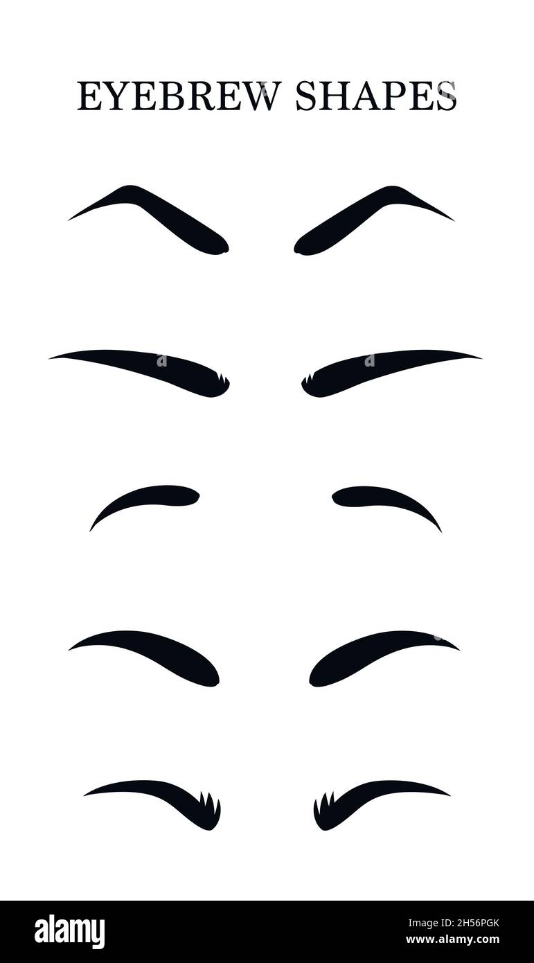 Augenbrauen formen gesetzt. Verschiedene Arten von Augenbrauen. Make-up-Tipps. Augenbraue, die für Frauen. Stock Vektor