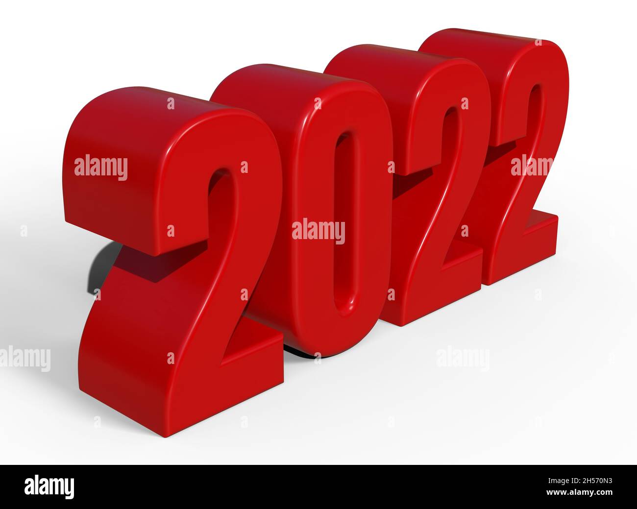 2022 3d-Abbildung. Roter Text zum Neujahr 2022 auf weißem Hintergrund Stockfoto