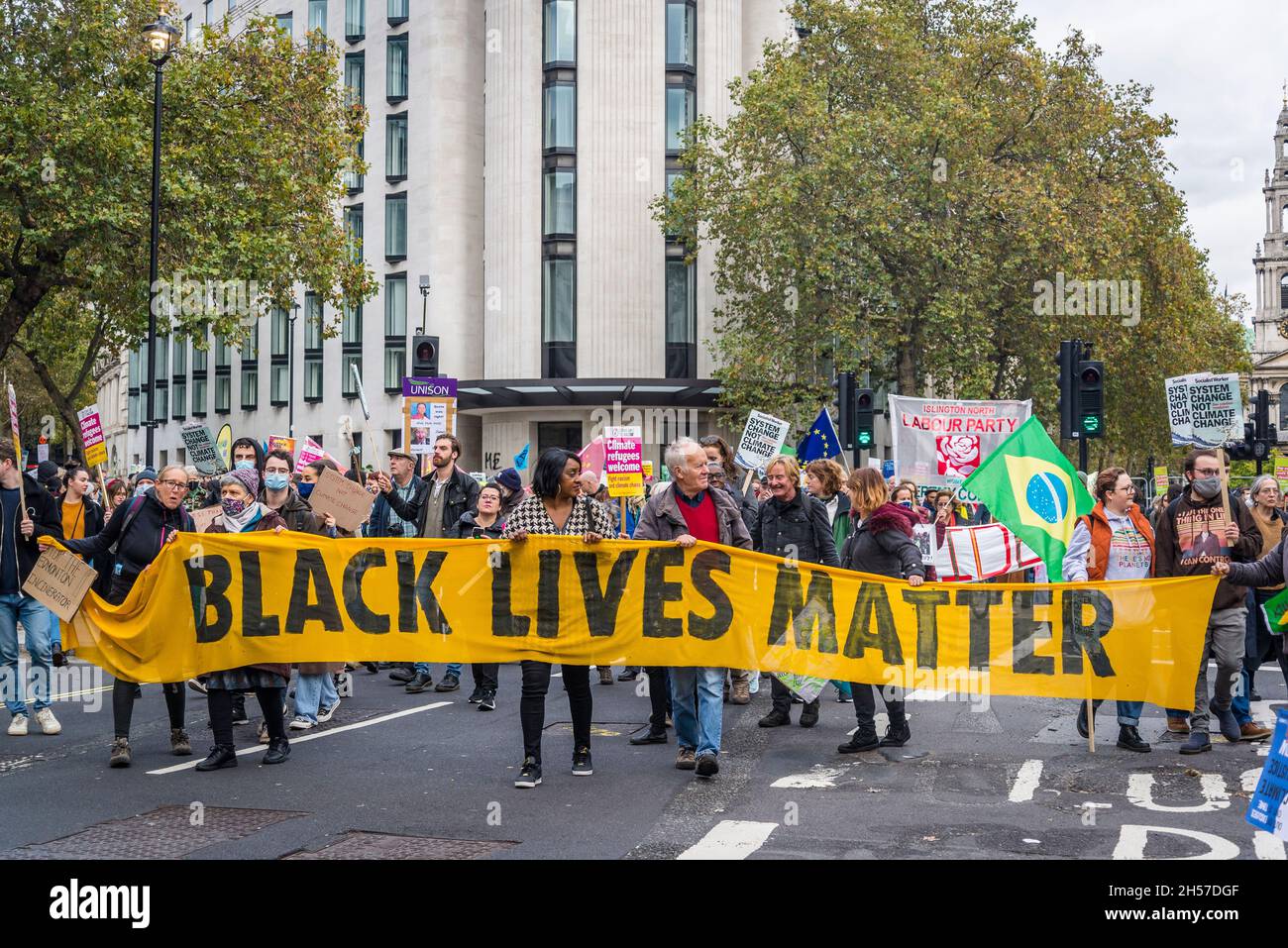 Globaler Aktionstag für die Demonstration der Klimagerechtigkeit, London, Großbritannien. November 2021 Stockfoto