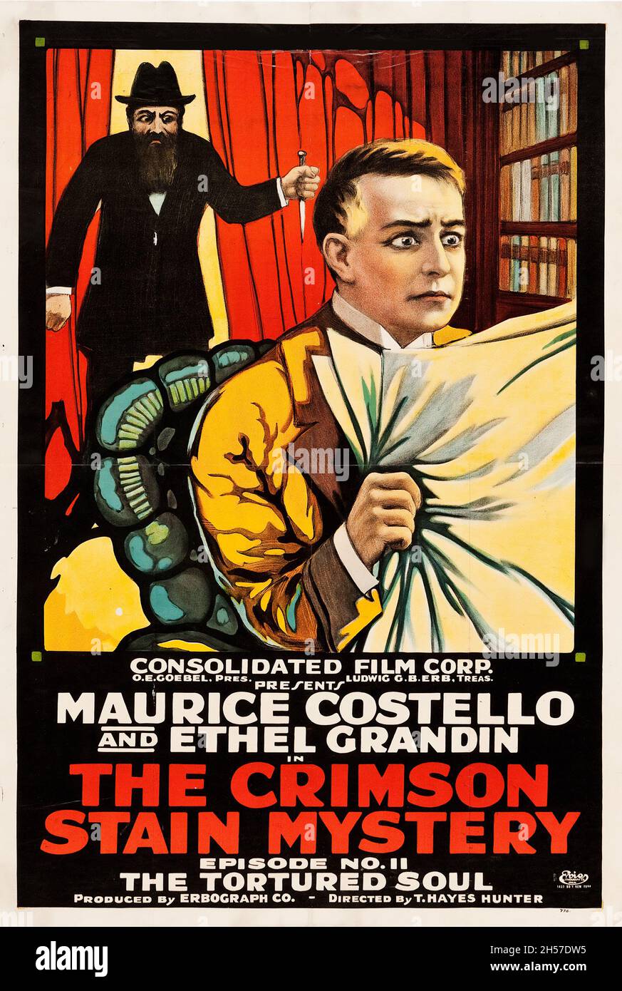 Das Geheimnis Des Crimson-Fleckes (Konsolidiert, 1916). Episode 11 -- 'Die Gequälte Seele'. - Alte und alte Filmplakat. Stockfoto