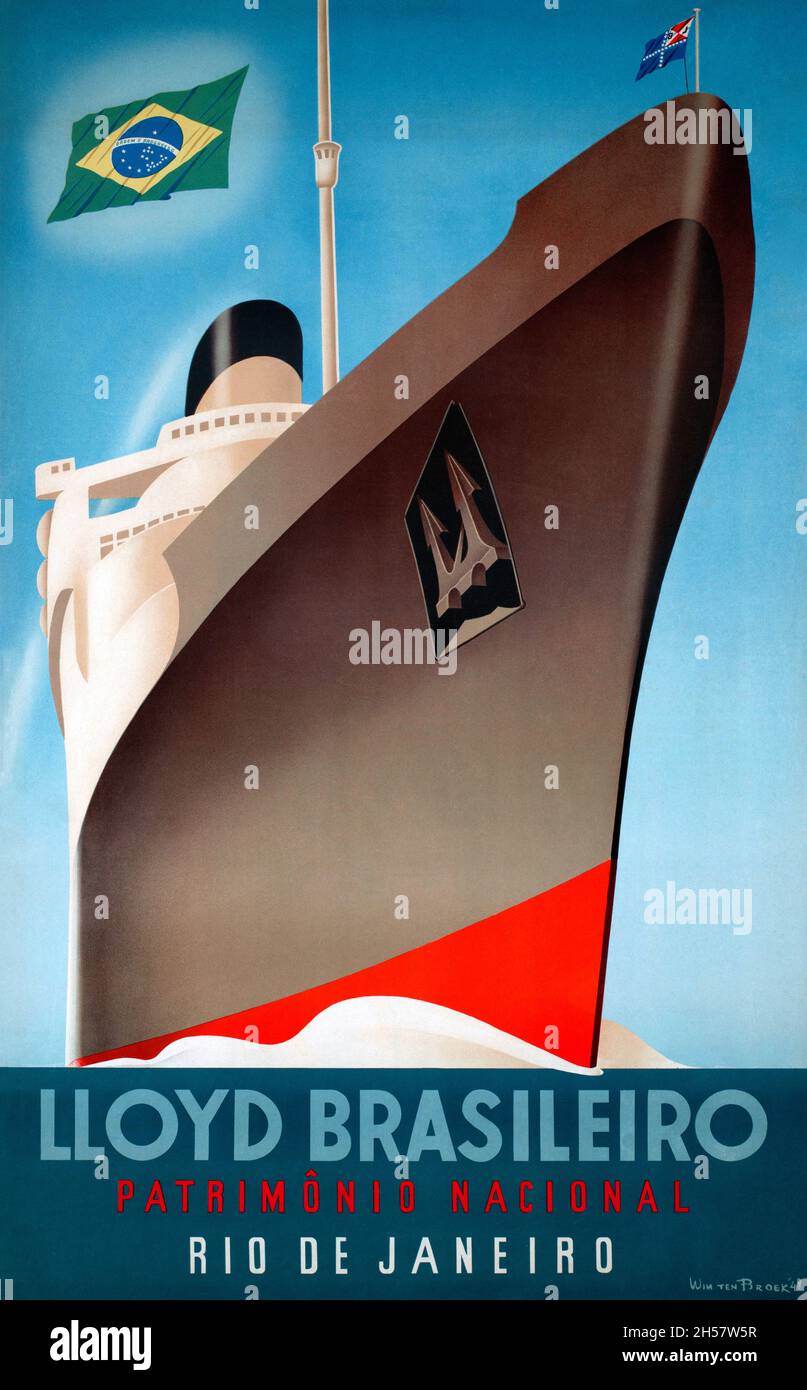 Lloyd Brasileiro. Rio de Janeiro von Wim ten Broek (1905-1993). Restauriertes Vintage-Poster, das 1948 in Brasilien veröffentlicht wurde. Stockfoto