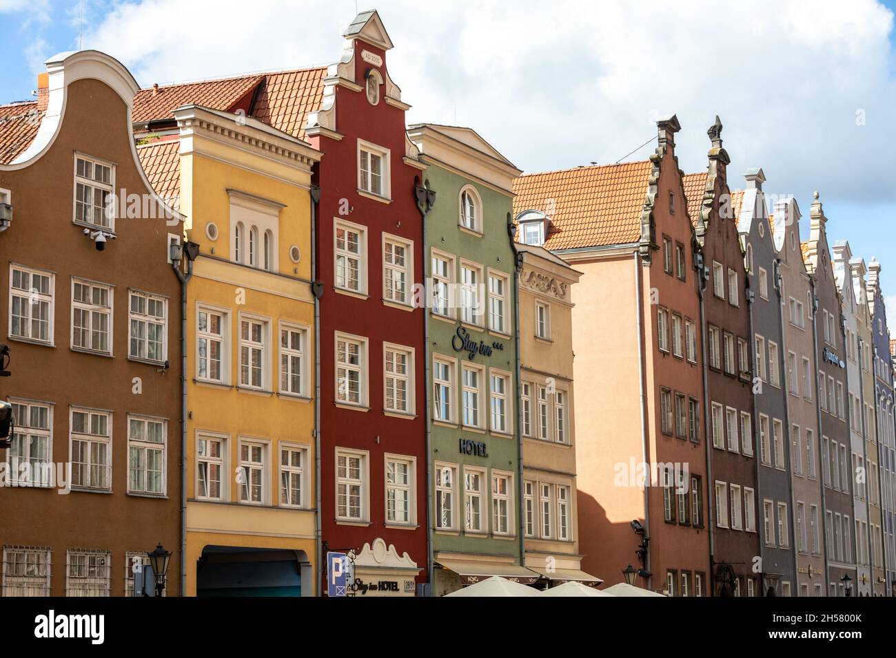 Danzig - Gdansk. Giebelhäuser an der Langgasse (Polnisch: Ulica Długa