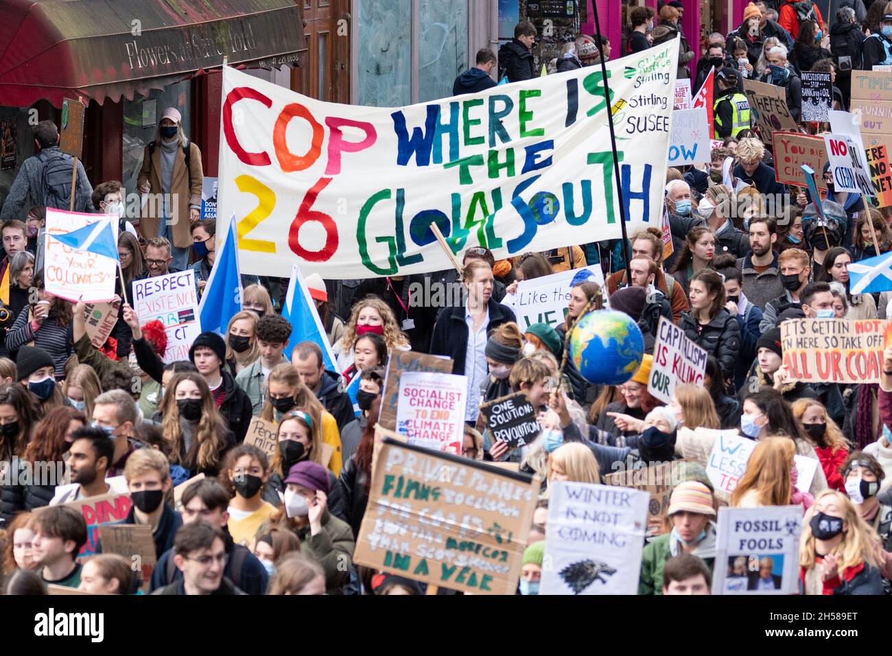 COP26 wo ist das Global South Banner bei Fridays for Future Youth march, Glasgow, Schottland, Großbritannien Stockfoto
