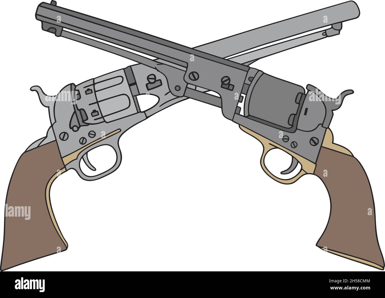 Die vektorisierte Handzeichnung von zwei amerikanischen Vintage-Handfeuerwaffen Stock Vektor
