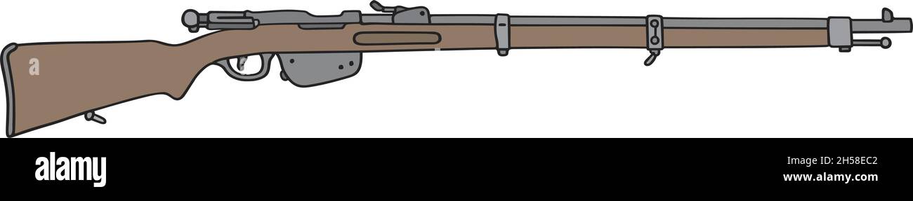 Die vektorisierte Handzeichnung eines alten Militärgewehrs Stock Vektor