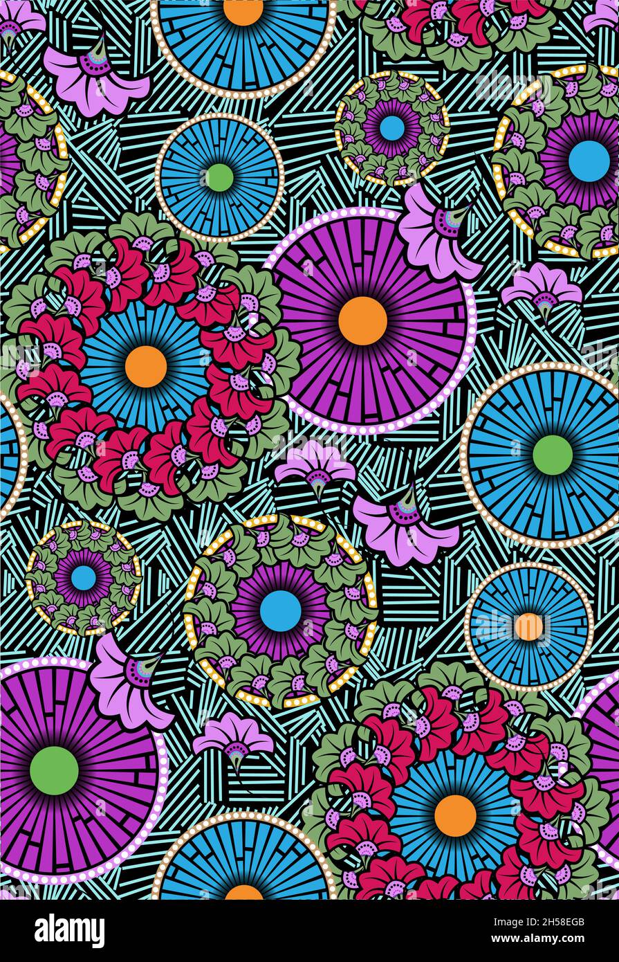 Afrikanischer Wachsdruck Stoff, ethnisches handgemachtes Ornament für Ihren nahtlosen afrikanischen Wachsdruck Stoff, ethnisches handgemachtes Ornament Modedesign, Afro Ethnic Stock Vektor