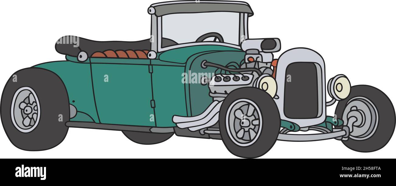 Die vektorisierte Handzeichnung einer grünen Hotrod Stock Vektor