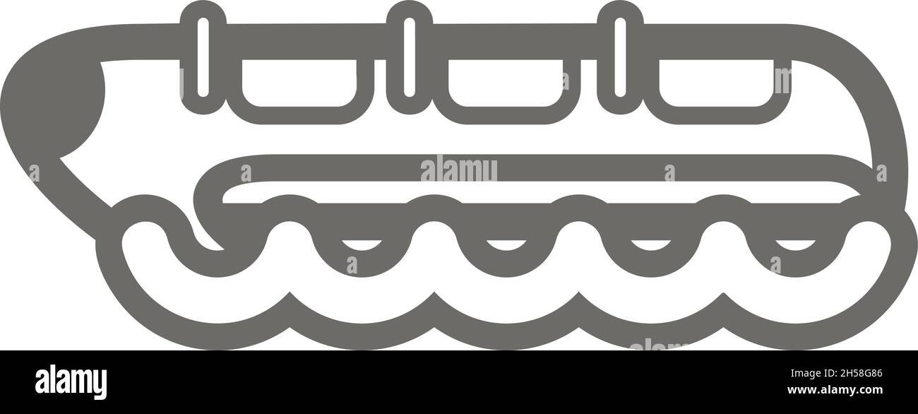 Gelbes Vektorsymbol für den Umriss des Bananenbootes. Strand. Sommer. Sommerzeit. Urlaub. Urlaub, Fahrt, Wassersport, eps 10 Stock Vektor