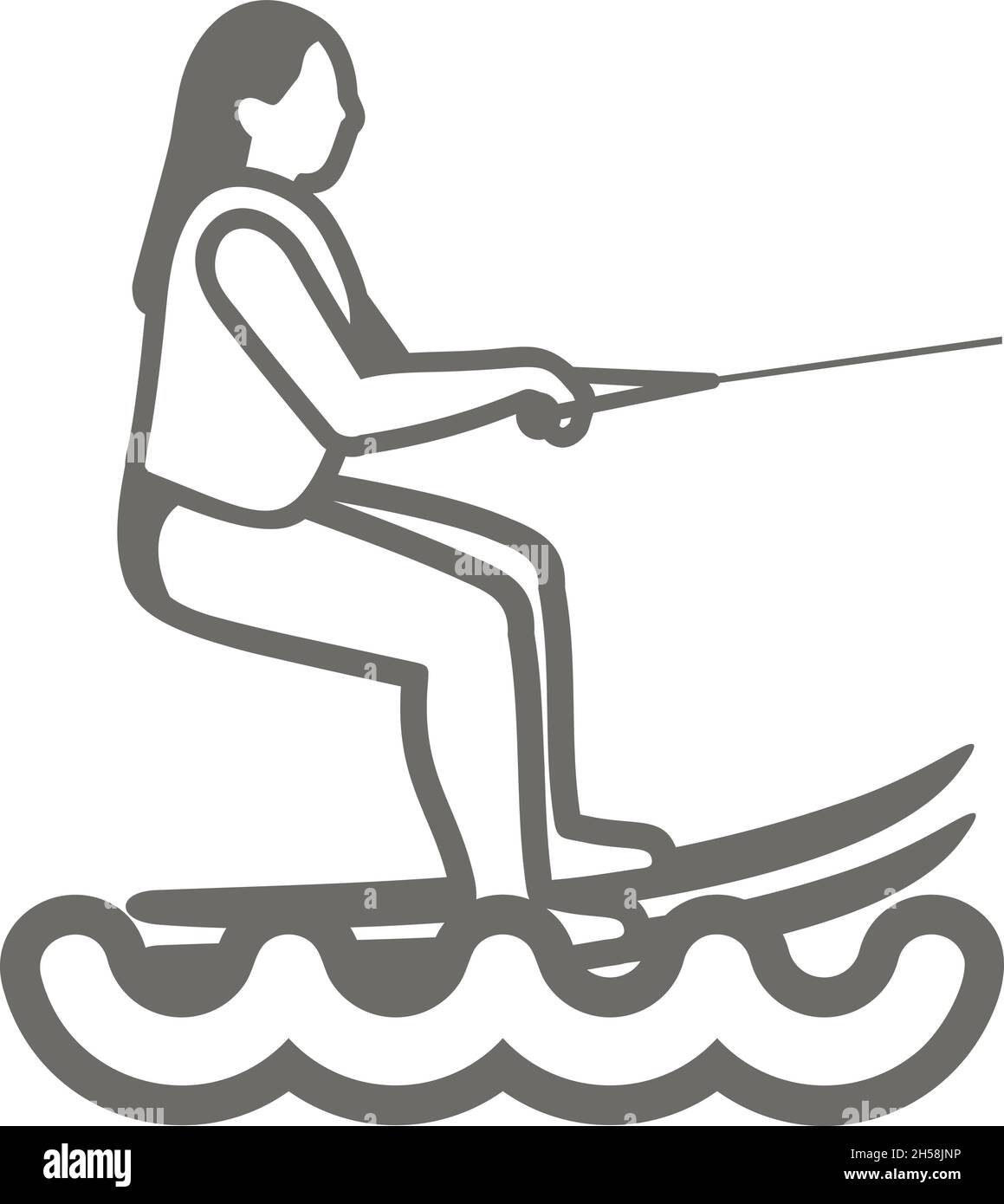 Vektorsymbol für Wasserski-Umrisse. Strand. Sommer. Sommerzeit. Urlaub. Urlaub, Fahrt, Wassersport, eps 10 Stock Vektor