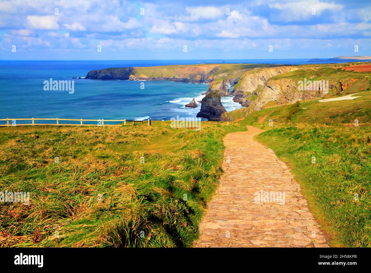 Küstenpfad Bedruthan Steps North Cornwall Coast near Newquay England Großbritannien Stockfoto